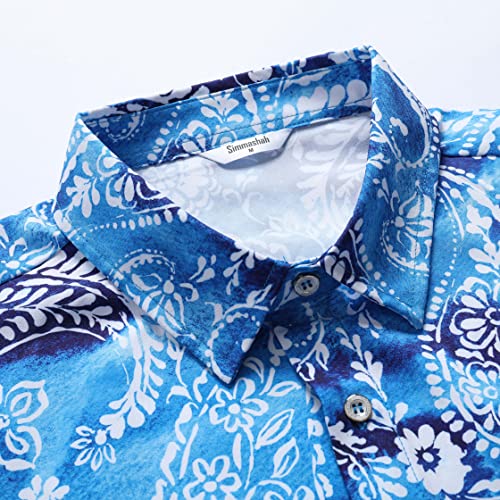 Simmashah Mens Hawaiian Shirt, Short Sleeves Button Down Beach Clothing, Unisex Summer Flamingos Casual Aloha Floral Shirts Paisley Blue S