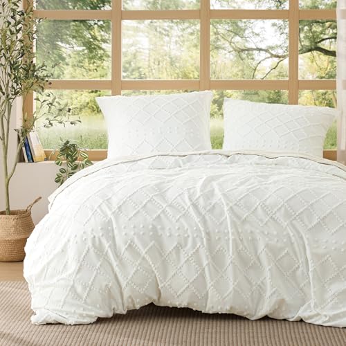 BEDSURE Weiß Boho Bettwäsche 3tlg - 155x220 cm