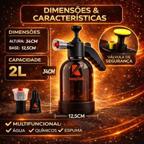 K-SELL IMPORTS Pulverizador Manual 2 Litros Borrifador Snow Foam De Espuma Bomba De Alta Pressão, Válvula De Alívio, 2 Bicos Ajustável