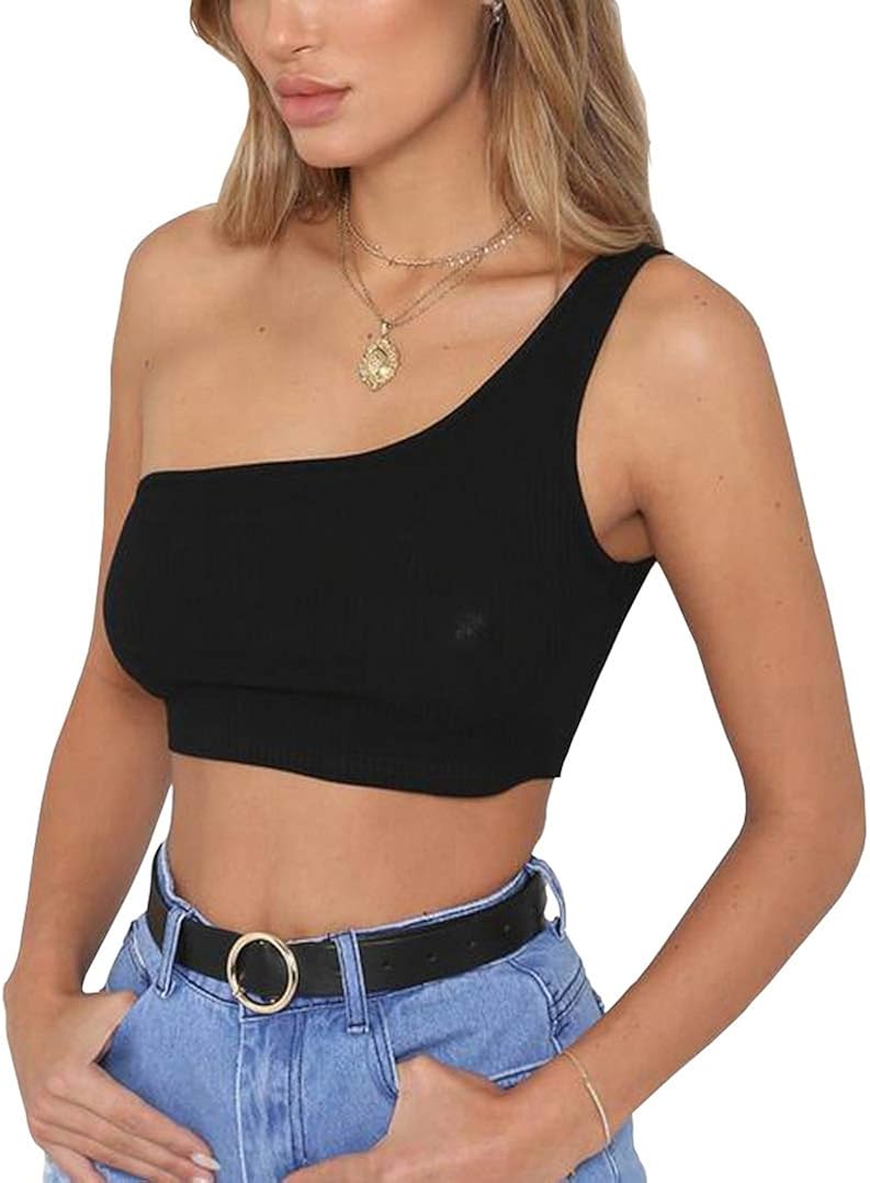 one strap black crop top