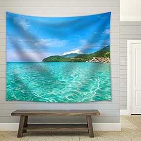 Clear Tropical Sea and Mountains - Fabric Tapestry, Home Decor - 51x60 inches