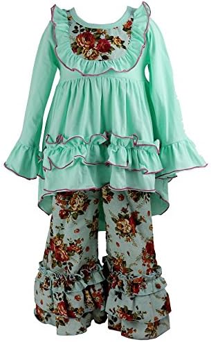 Wennikids Girls Clothes Outfit Kids Ruffle Shirts Dress Boutique Bell Pants Set