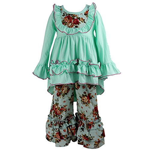 Wennikids Girls Clothes Outfit Kids Ruffle Shirts Dress Boutique Bell Pants Set