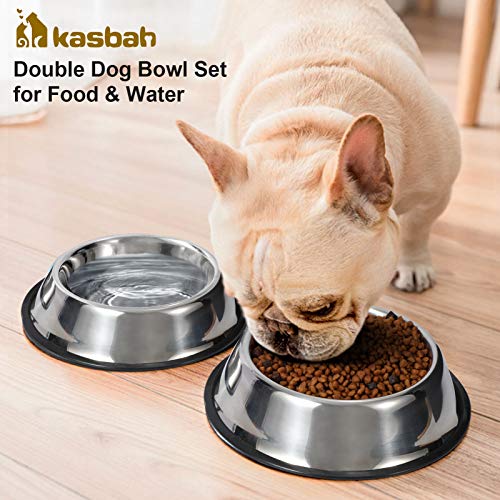 LEACOOLKEY Edelstahl Hundenäpfe Futter 2 Stücke - und Wasserschale Ungiftig 2er Pack Hundenäpfe mit Gummibasis für kleine / mittlere / große Hunde, Katzen