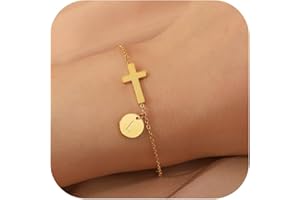 BAYLAY Cross Bracelet for Women Girls, 14K Gold Plated Letter Initial Bracelets Dainty Gold Bracelet Easter Christian Religious Baptism Gifts for Teen Girls Gifts Trendy Stuff Gold Jewelry for Women