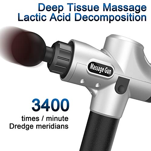Massage Gun with Carrying Case -HENSUN Professional Handheld Deep Tissue Muscle Massager for Athletes- 20 Speed Strength Levels for Muscle Soreness Relieves (Silver) - Thumbnail 2