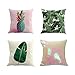 Throw Pillow Covers 4 Pack - Tropical Decorative Square Cotton Case Linen Cushion Cover Cases Mermaid Pillow 16 by 16 Inches - COVERS ONLY