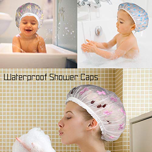 Milacolato 20Pcs Assorted Waterproof Shower Caps EVA Plastic Material Flower Printed Elastic Band for Women Girls Children Bath Salon Caps