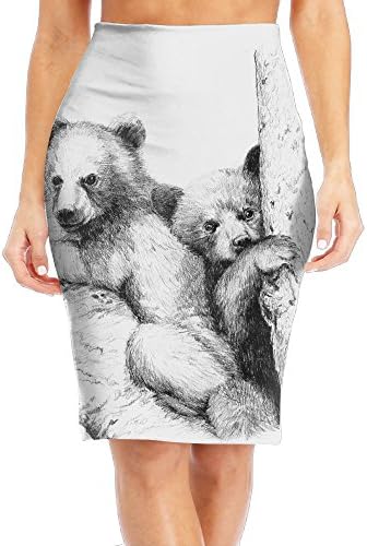 Two Grizzly Bear Sexy Beautiful Women Fashionazzle Pencil Skirt Office Elastic KnitElegant