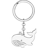 LONYOO Fun Whale Keychain Stainless Steel Car Key Handbag Keyring Ocean Animals Fish Gifts for Women Girls Kids Sea Charms