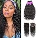 Miss CARA Water Wave Bundles with Closure Virgin Human Hair Ocean Wave Bundles 100% Unprocessed Brazilian 3 Bundles Natural Wave Bundles with Closure Human Hair Extensions Natural Color(16 18 20+14)