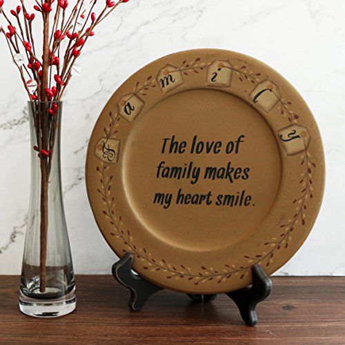 CVHOMEDECO. Primitive Country Wood Decorative Plate Round Vintage Display Wooden Family Plate Home Décor Art, 9-3/4 Inch