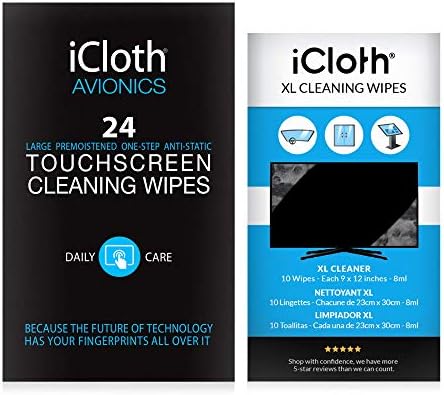 iCloth Extra Large Monitor and TV Screen Cleaner Pro-Grade Individually Wrapped Wet Wipes, 1 Wipe Cleans Several Flat Screen TV's and Monitors, 34 Wipes