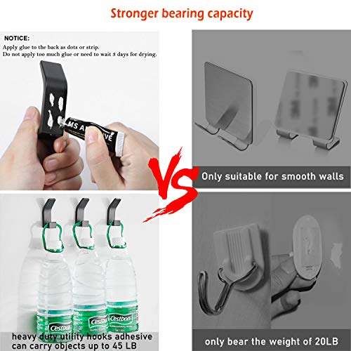 AYOTEE Wall Hooks for Hanging Coats, 5 Packs Nail-Free and Drill-Free Double-Hook Fall-Off Preventing Coat Hooks, Waterproof Black Door Hooks and Bathroom Hooks