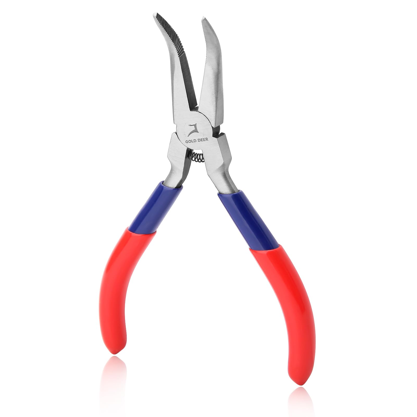GOLD DEER Mini Bent Nose Pliers with Serrated Jaw - Micro Angle Needle Nose Pliers for Gripping and Bending Wires