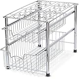 SimpleHouseware Stackable 2 Tier Sliding Basket Organizer Drawer, Chrome (Kitchen)
