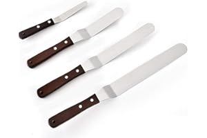 4PCS Offset Cake Icing Spatula Set 4" 6" 8" 10" Professional Stainless Steel Cake Decorating Frosting Spatulas with Wooden Ha