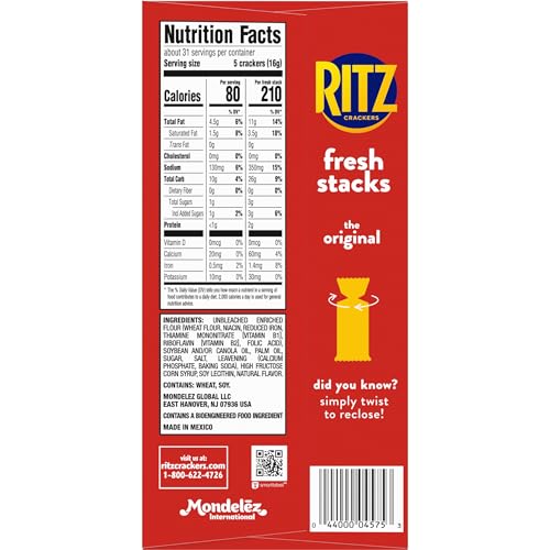 RITZ FRESH STACKS ORIGINAL CRACKERS, FAMILY SIZE, 17.8 OZ