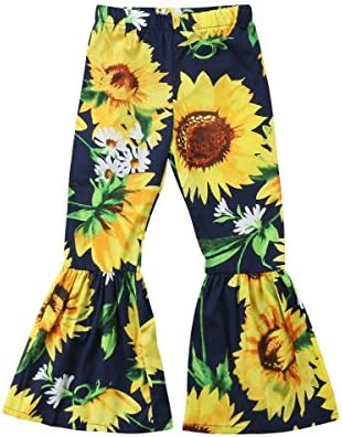Toddler Kids Baby Girls Sun Flower Print Long Leg Flared Pants Bell-Bottoms Trousers Casual Outfits