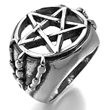 INBLUE Men's Stainless Steel Ring Silver Tone Pentagram Pentacle Star Hollow Openwork Dragon Claw Size10