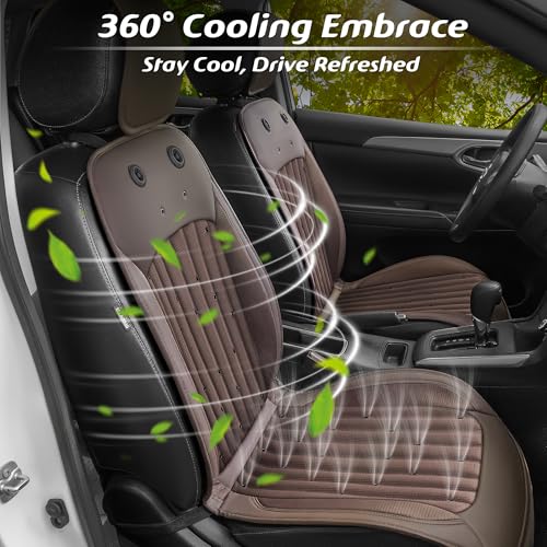 Paffenery 2025 Upgraded Cooling Car Seat Cover Front Seat, 12V-24V Ventilated Cooling Car Seat Cushion, Cooled Seat Cover for Car SUV Truck Universal Fit, Fashion Brown