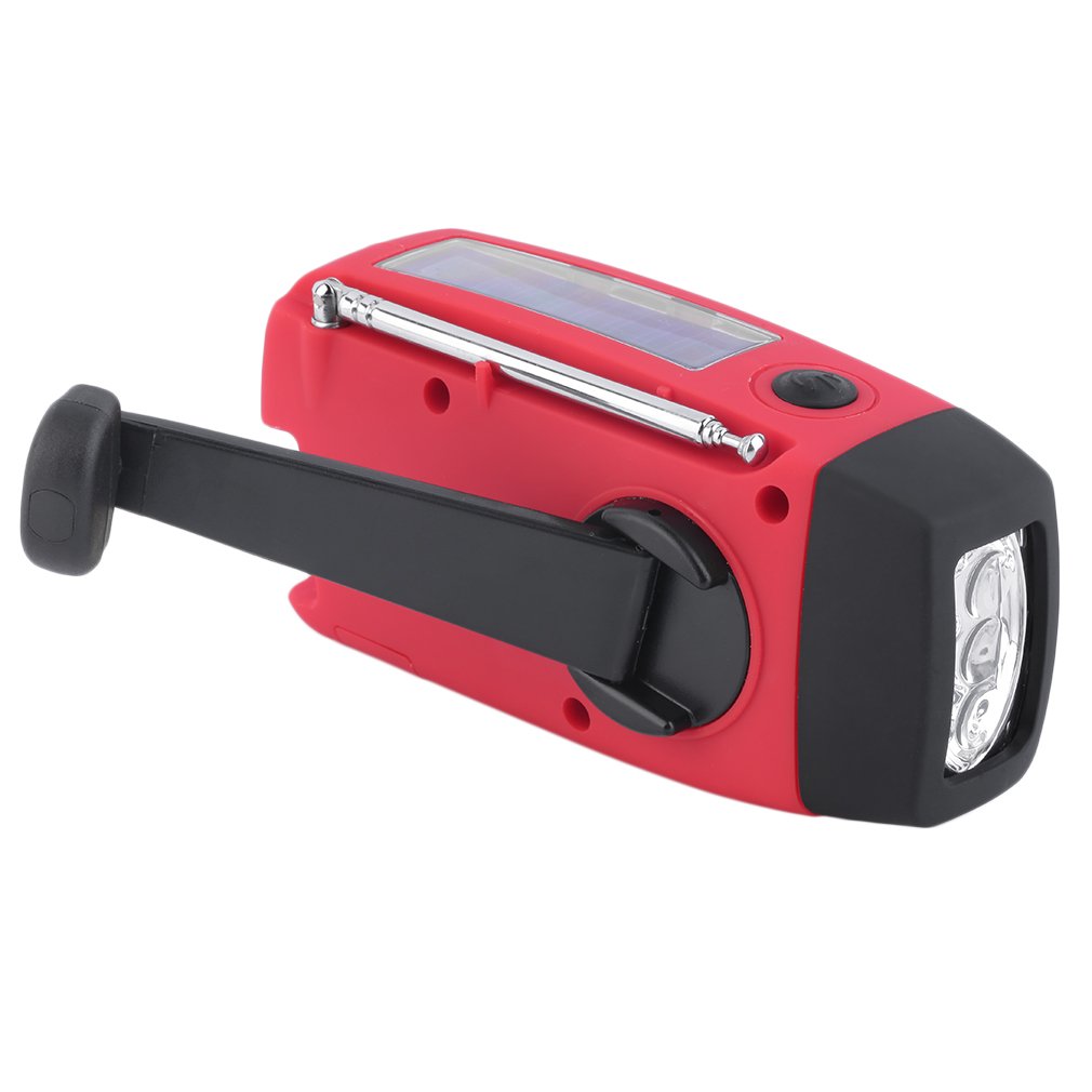 Moobom tragbares Solarradio, Multifunktionshandkurbel Selbstbetriebene Dynamo-nachladbare Wetter-Radio-LED-Taschenlampe mit USB-Ladeanschluss und Mikrokabel