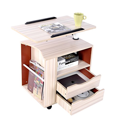 Functional Swivel Nightstands Bedside Table Adjustable Wooden With