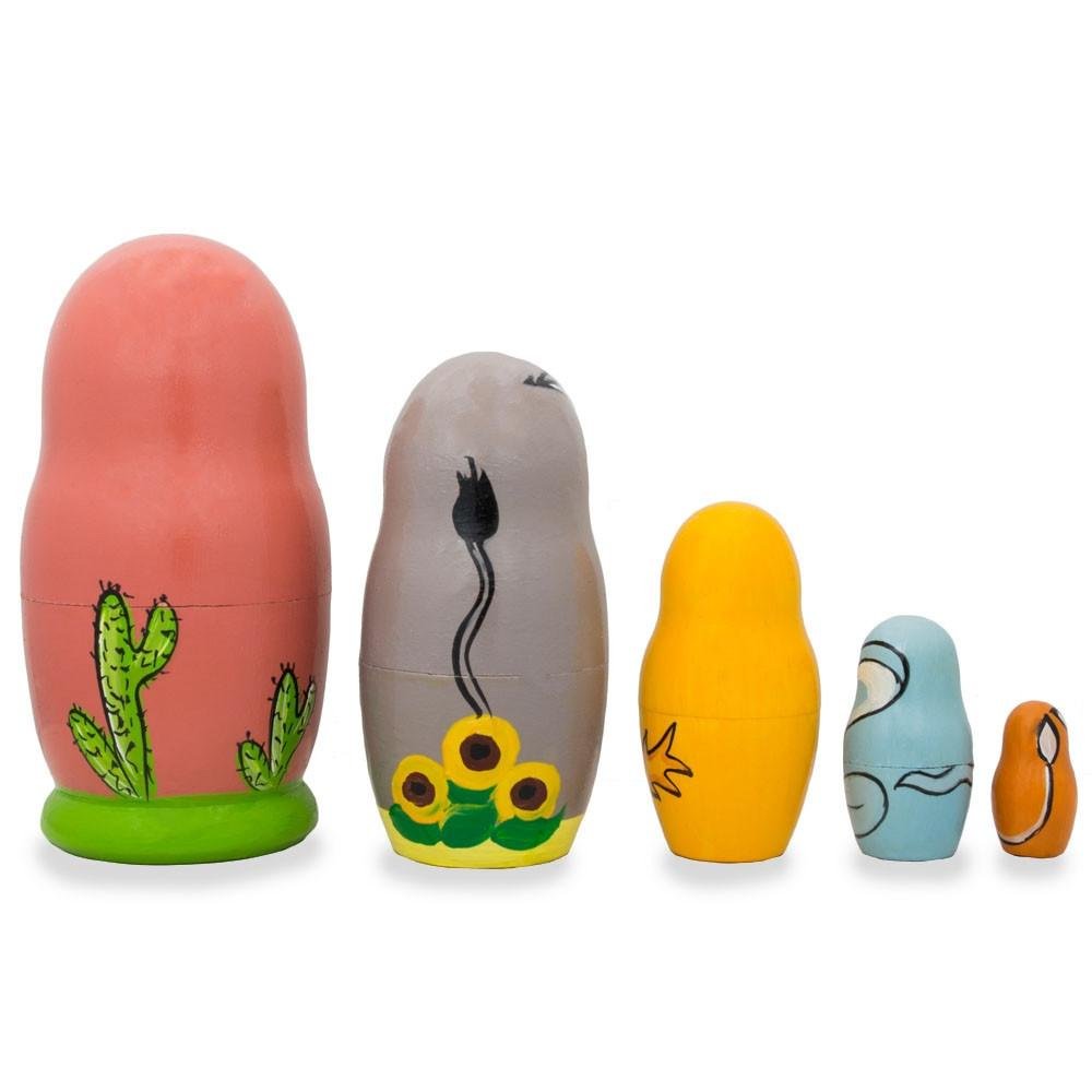 BestPysanky Set of 5 Camel, Donkey, Snake Wooden Animal Nesting Dolls 4.25 Inches