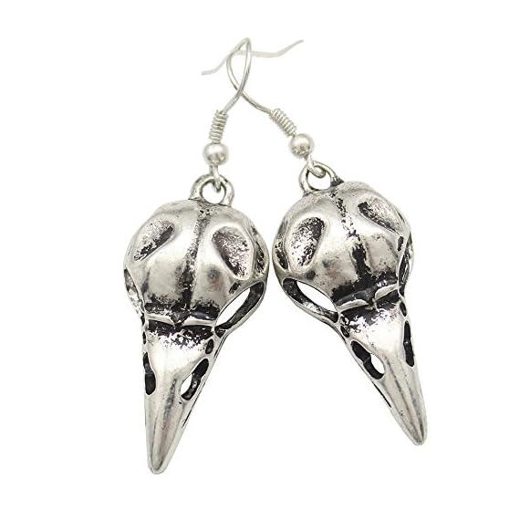 QQ-Fashion-Vintage-Silver-Plated-Skull-Bird-Crow-Viking-Raven-Gothic-Punk-Emo-Steampunk-Dangle-Earrings