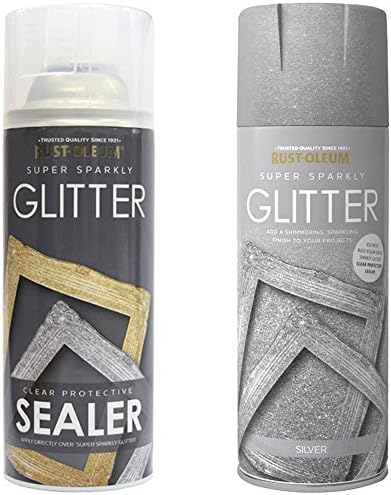 Rust-Oleum 400ml Silver Super Sparkly Glitter Spray Paint with Clear Protective Sealer Spray - 400ml