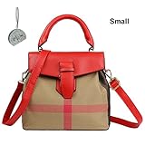 Micom Hit Color Grid Buckle Bucket Crossbody Purse Tote Bags for Women,girls (Small, Red)