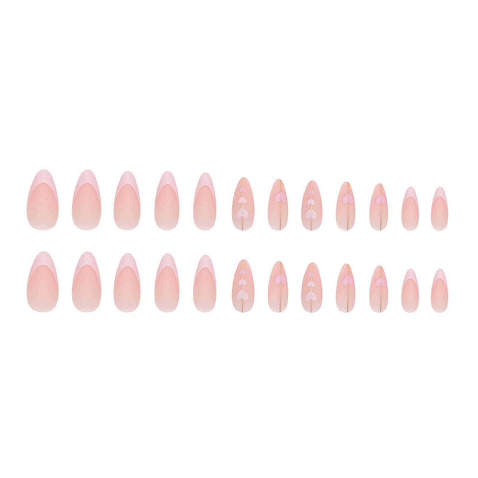 Medium Press on Nails Almond Fake Nails Pink French Tip False Nails with Heart Design Cute Acrylic Nails Full Cover Artificial Nails Glue on Nails Stick on Nails for Women Manicure 24Pcs - Image 5