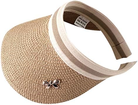 iCJJL Women's Straw Visor, Beaded Open Top Packale Visor Clip Lightweight UPF 50+ Summer Beach Cap for Travel Holiday