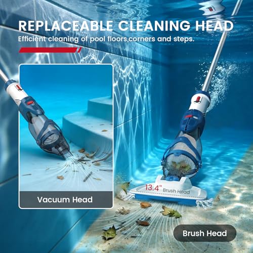ENHULK Cordless Pool Vacuum, Upgraded Dual Mode, 22 GPM Powerful Suction, 13.4" Wide Head & 98.4" Telescopic Pole, 4 Filter Units, 1H Runtime, Handheld Pool Cleaner for Above/Inground Pools, PC20