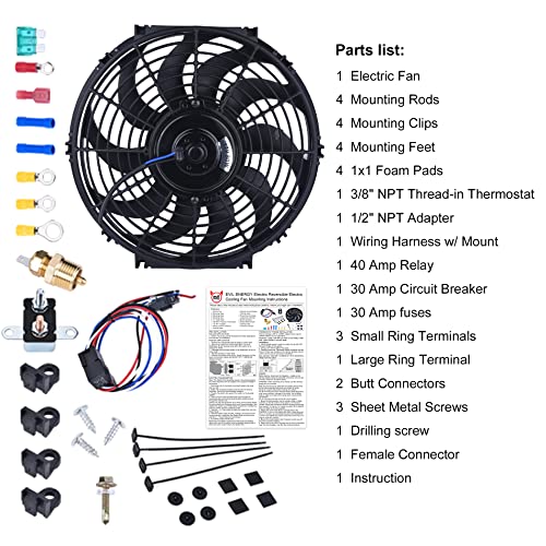 EVIL ENERGY 12 Inch Electric Radiator Cooling Fan 12V 80W Mount Kit - 12.5" x 11.8" x 2.6" - Radiator Fan - Compatible with Automobile Radiators