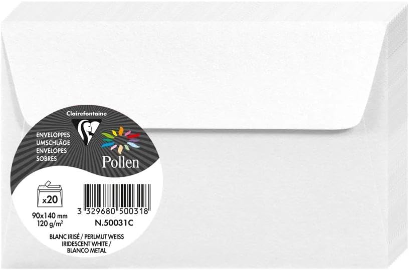Clairefontaine Pollen Iridescent White Paper Envelopes 9x14cm 20 Pack