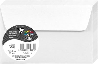 Clairefontaine Pollen Iridescent White Paper Envelopes 9x14cm 20 Pack