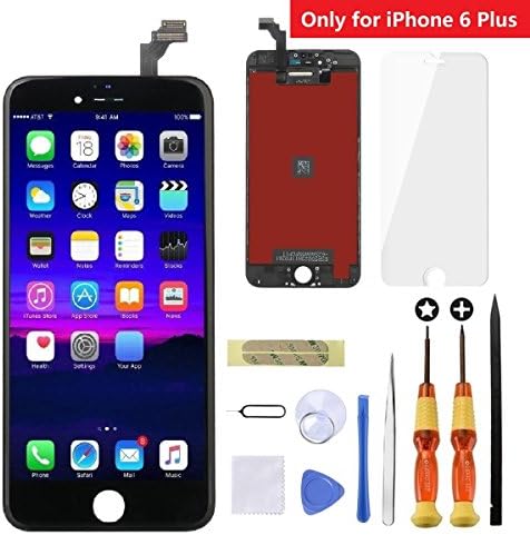 Goldwangwang iPhone 6 Plus Screen Replacement Black,5.5inch LCD Touch Screen Digitizer Replacement Fully Frame Display Assembly Set with Repair tool kit + Tempered Glass Screen Protector + Instruction