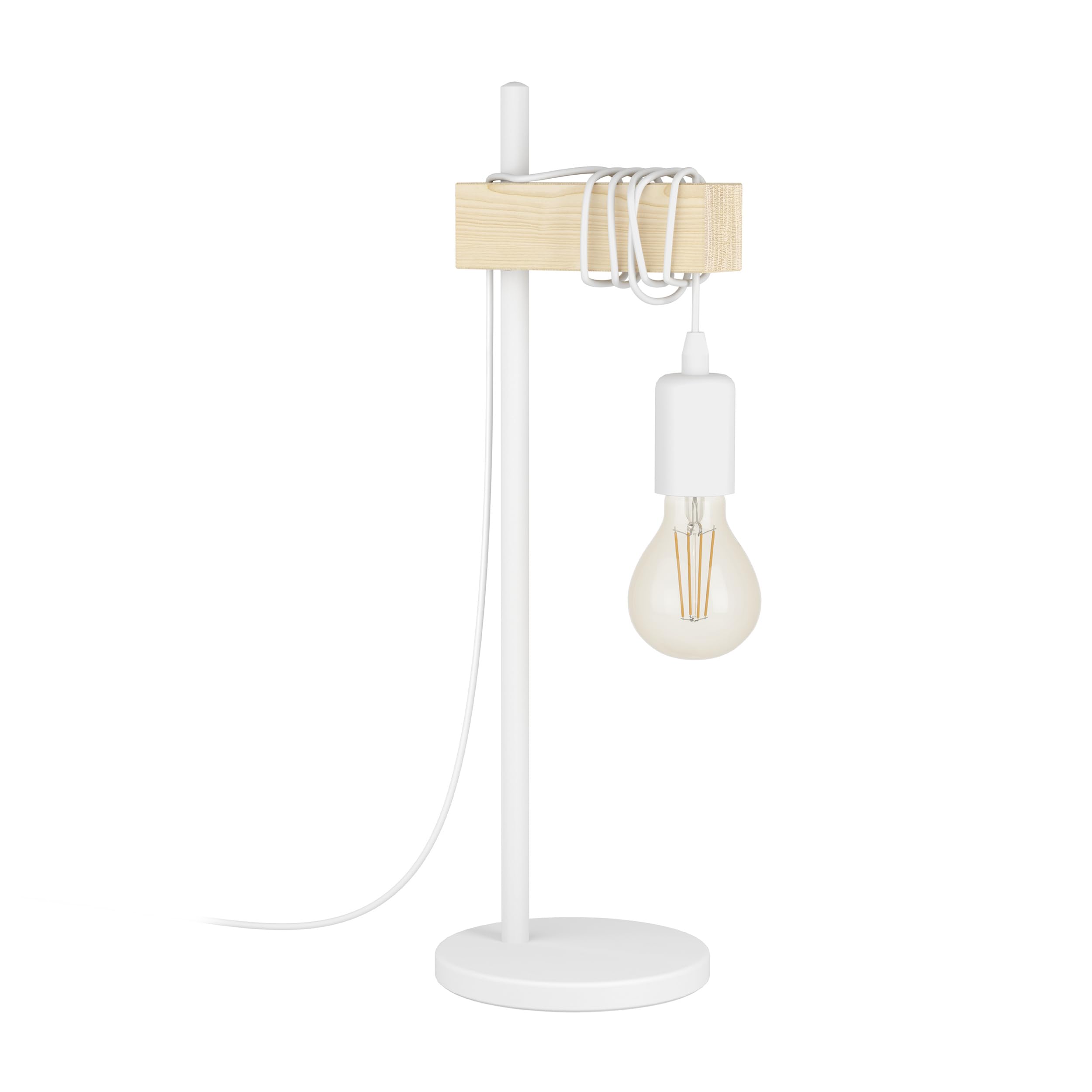 EGLO Table Lamp Townshend, 1 Bulb Vintage Table Light in Industrial Design, Retro Lamp, Bedside Lamp Made of Steel and Wood, Colour: White, Brown, Socket: E27, incl. Switch — image 1