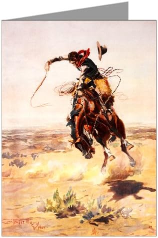 Single Vintage Cowboy Art Greeting Card of Charles M. Russell A bad hoss 1904