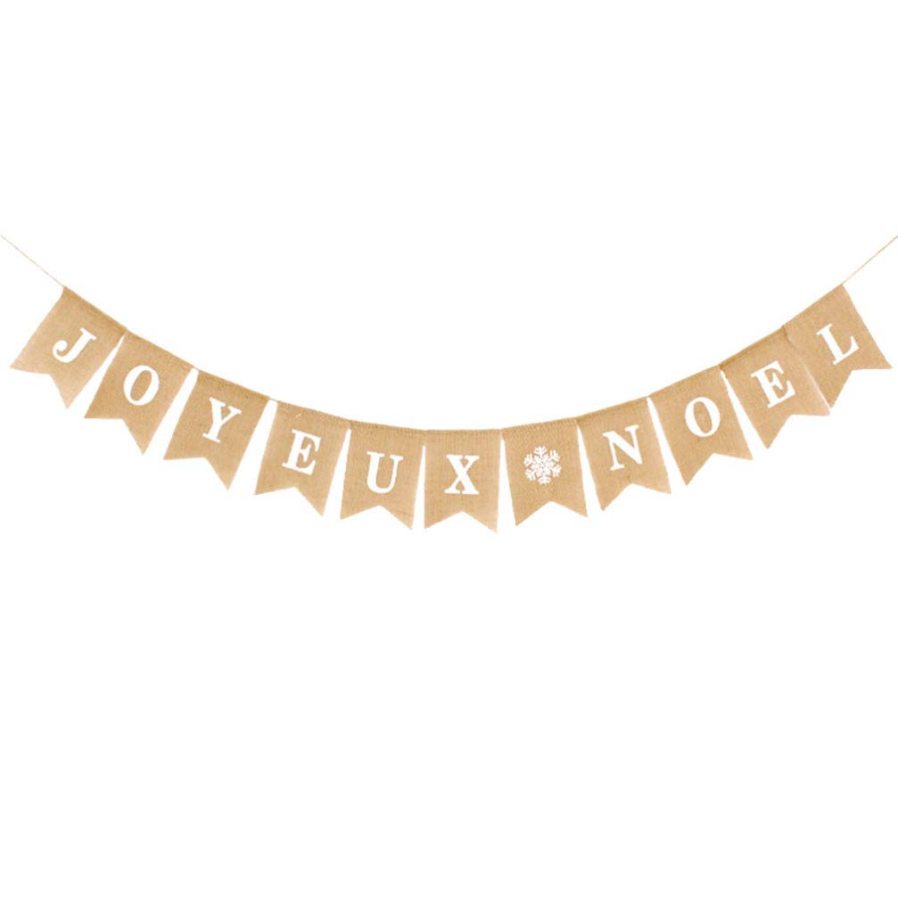 Amosfun Joyeux Noel Christmas Bunting Banner Garland Christmas Party Supplies Decorations