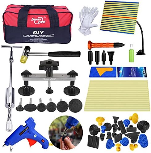 AUTOPDR 52Pcs DIY Car Dent Removal Tools Auto Body Paintless Dent Repair Kits Car Door Dent with Silde Hammer Pdr Light Board Glue Glun Sticks Pdr Tool Bag