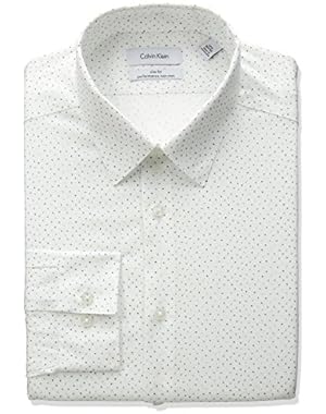 Calvin Klein Men's Non Iron Slim Fit Logo Print Point Collar Dress Shirt