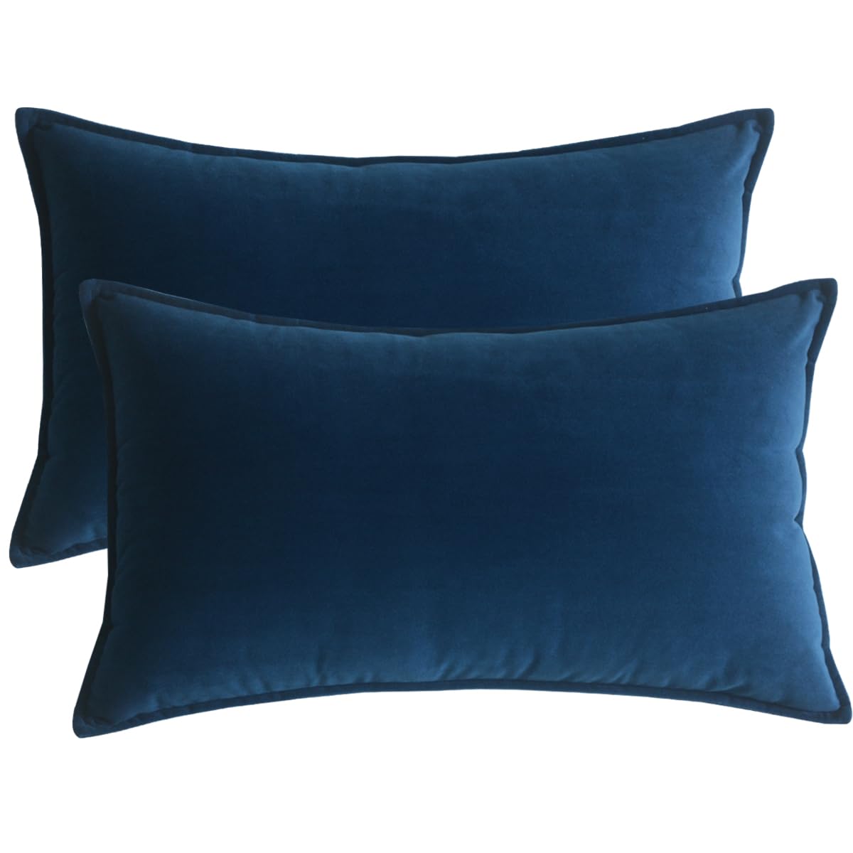 Lutanky Navy Blue Velvet Cushion Covers 30 x 50 cm Decorative Rectangle Throw Pillow Covers (Pack of 2) Soft Oblong Piped Pillowcases for Sofa Bedroom with Invisible Zipper 12x20 Inch