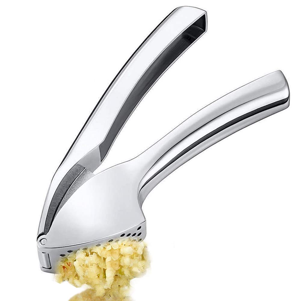 CENRONG Garlic Press, Stainless Steel Squeezer Chopper, Zinc Alloy, Rust-Proof, Dishwasher Safe, Wide Application, Easy Squeeze and Clean, Large Hopper, Silver
