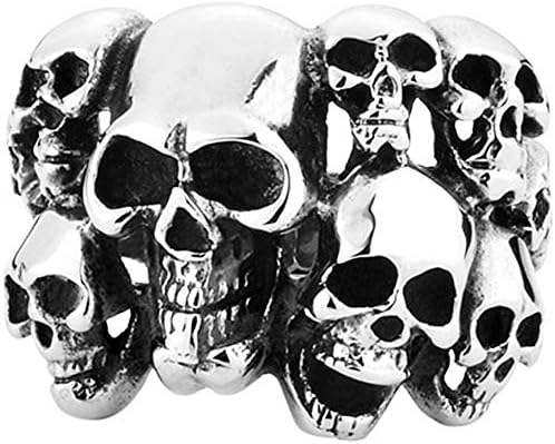 XNCBM Jewelry Stainless Steel Mens Vintage Classic Gothic Embossed Skull Biker Ring Band Silver Black