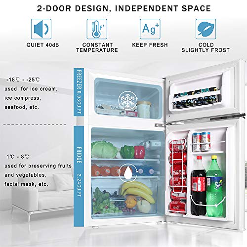 Northair 2Door Mini Refrigerator with Handle, 3.2 Cubic Feet Capacity