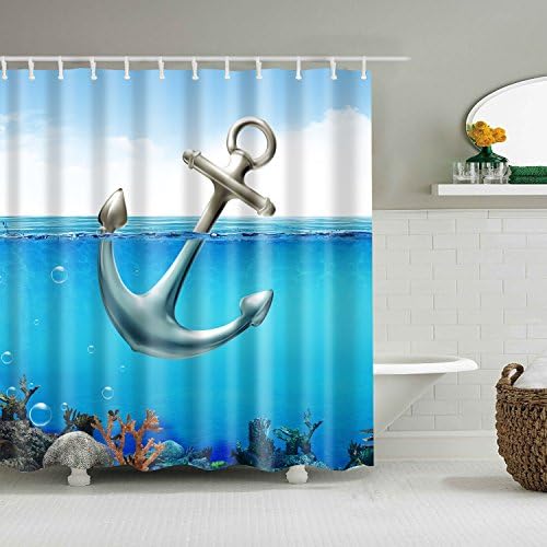 ABxinyouleAnchor Ocean Shower Curtain Blue Bathroom Decor Fabric Waterproof Bath Accessory