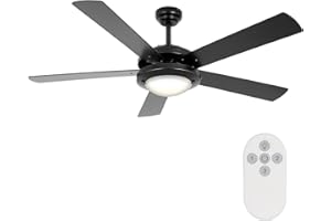 hykolity 52 Inch Ceiling Fans with Lights(2*E26 Base Bulb Included) Remote Control, Reversible Motor and Blades, ETL Listed, for Patio Living Room, Bedroom, Office - Black
