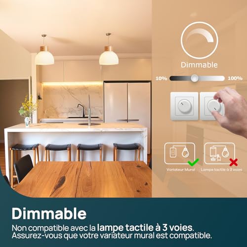 Linkind E27 Dimmable Led Bulb, 7.3W Equivalent, 60W Warm White 2700K, 806lm, A60 Large Edison Screw Bulb, Dimmable Lamp 220-240V, Pack of 3